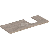 Blat pod umywalkę Geberit ONE z wycięciem, do umywalki nablatowej w kształcie misy: B=119cm, Orzech włoski hickory, Melamina, struktura drewna, Przekrój=Prawa strona