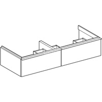 Szafka pod umywalkę podwójną Geberit iCon, z dwoma szufladami: Szerokość umywalki=120cm, H=24.7cm, Korpus i front: orzech hickory / melaminowa struktura drewna, Uchwyt: lava / malowany proszkowo, matowy