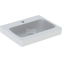 Umywalka GEBERIT iCon prostokątna, biała, 600mm, otwór na baterię na środku, bez odpływu przelewowego, półka od ściany