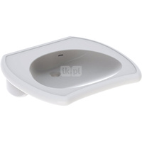 Umywalka GEBERIT Vitalis prostokątna-owalna, biała, 650mm, bez otworu na baterię, z odpływem przelewowym, półka od ściany, odpowiednia dla osób niepełnosprawnych