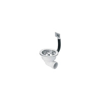 Spust zlewozmywakowy odejście poziome 11/2"x113mm z sitkiem wyciąganym ze stali nierdzewnej, przelew okrągły