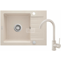 Zlew. zorba beż granit 1k z/ko 580x440x164, 3,5" + osprzęt space-saver + bateria nemezja z wylewką "u"