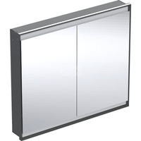 Szafka z lustrem Geberit ONE z ComfortLight i dwojgiem drzwi, montaż podtynkowy, wysokość 90 cm: B=105cm, Czarny mat / Aluminium malowane proszkowo