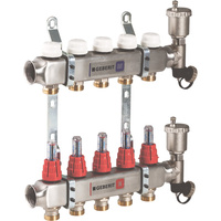 Rozdzielacz do ogrzewania podłogowego GEBERIT Volex 12-obieg. stal nierdzewna GW 1'' x eurokonus 3/4'' + przepływomierz + zawór napełn/spust + odpowietrznik