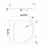 Brodzik akrylowy półokrągły "Grando" Plus 80x80x17 R55, głęb. 7 cm