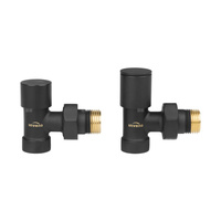Komplet zaworów grzejnikowych – zasilanie + powrót, kątowy, czarny