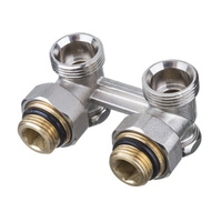 Dwururowy blok kurków, kątowy do grzejników stalowych z gwintami zew. PROV