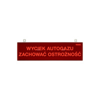 tablica ostrzegawcza dwustronna "WYCIEK AUTOGAZU ZACHOWAĆ OSTROŻNOŚĆ", podświetlenie czerwone LED, wbudowana cicha syrenka, zasilanie 12/24V