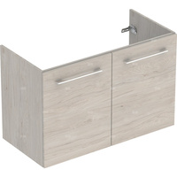 Szafka pod umywalkę meblową Geberit Selnova Square, slim, z dwoma drzwiami: B=98.8cm, Szerokość umywalki=100cm, H=63.5cm, T=50.2cm, Orzech włoski hickory jasny / Melamina, struktura drewna 