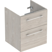 Szafka pod umywalkę meblową Geberit Selnova Square, slim, z dwoma szufladami: B=53.8cm, Szerokość umywalki=55cm, H=63.5cm, T=50.2cm, Orzech włoski hickory jasny / Melamina, struktura drewna 