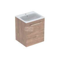 Geberit Selnova Square Zestaw szafki pod umywalkę, z jednymi drzwiami, B55cm, H65.2cm, T50.2cm, orzech włoski hickory, z umywalką meblową, cienki rant, z przelewem, z otworem na baterię