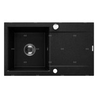 Zlewozmywak granitowy jednokomorowy z długim ociekaczem TESALIA czarny nakrapiany/chrom