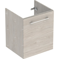Szafka pod umywalkę meblową Geberit Selnova Square, slim, z jednymi drzwiami: B=53.8cm, Szerokość umywalki=55cm, H=63.5cm, T=50.2cm, Orzech włoski hickory jasny / Melamina, struktura drewna 