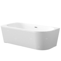 Wolnostojąca wanna przyścienna, ryflowana Glamour, 170 cm, lewostronna, w komplecie z syfonem i korkiem/odpływem w kolorze chrom