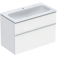 Zestaw umywalki meblowej Geberit iCon slim rim, z szafką pod umywalkę, z dwoma szufladami i zestawem odpływowo-przelewowym do umywalki: B=90cm, Umywalka: biały /KeraTect, Korpus i front: biały / lakierowany matowy, Uchwyt: biały / powlekany proszkowo, mat