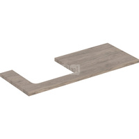 Blat pod umywalkę Geberit ONE z wycięciem, do prostokątnej umywalki nablatowej: B=119cm, Orzech włoski hickory, Przekrój=Lewa strona, Melamina, struktura drewna