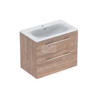 Zestaw umywalki meblowej Geberit Selnova Square, slim rim, z szafką pod umywalkę, z dwoma szufladami: B1=78.8cm, T=50.2cm, Otwór na baterię=Na środku, Przelew=Widoczny, Orzech włoski hickory