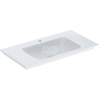 Umywalka GEBERIT ONE prostokątna, biała / KeraTect, 900mm, otwór na baterię na środku, nakładany od góry, bez odpływu przelewowego, półki z obu stron