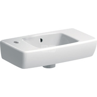 Umywalka GEBERIT Selnova Compact prostokątna, biała, 450mm, otwór na baterię z lewej, z odpływem przelewowym, półka z prawej