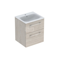Zestaw umywalki meblowej Geberit Selnova Square, slim rim, z szafką pod umywalkę, z dwoma szufladami: B1=53.8cm, T=50.2cm, Otwór na baterię=Na środku, Przelew=Widoczny, Orzech włoski hickory jasny