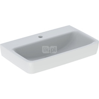 Umywalka GEBERIT Selnova Compact prostokątna, biała, 650mm, otwór na baterię na środku, bez odpływu przelewowego, półka od ściany