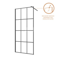 Kabina walk-in szkło - geometryczna kratka profil czarny