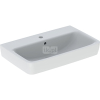 Umywalka GEBERIT Selnova Compact prostokątna, biała, 650mm, otwór na baterię na środku, z odpływem przelewowym, półka od ściany
