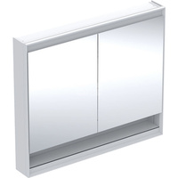 Szafka z lustrem Geberit ONE z wnęką i ComfortLight, z dwoma drzwiami, montaż natynkowy, wysokość 90 cm: B=105cm, Biały / Aluminium malowane proszkowo