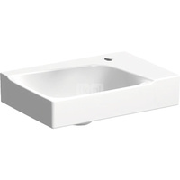 Umywalka GEBERIT Xeno2 prostokątna, biała, 400mm, otwór na baterię z prawej, bez odpływu przelewowego, półka z prawej