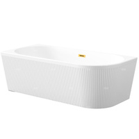 Wolnostojąca wanna przyścienna ryflowana Glamour 170 cm, lewostronna, w komplecie z syfonem i korkiem/odpływem w kolorze złotym
