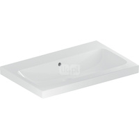 Umywalka GEBERIT iCon Light prostokątna, biała / KeraTect, 750mm, bez otworu na baterię, z odpływem przelewowym, półka od ściany