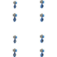 Przepustnica bezkołnierzowa SYLAX z napędem pneumatycznym SOCLA dwustronnego działania (ciśnienie powietrza zasilającego 6 bar), dysk: AISI316, wykładzina: EPDM, korpus: GG25 epoksyd., Pnom 1,6 MPa, tmax=120 st.C DN 150