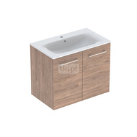 Zestaw umywalki meblowej Geberit Selnova Square, slim rim, z szafką pod umywalkę, z dwoma drzwiami: B1=78.8cm, T=50.2cm, Otwór na baterię=Na środku, Przelew=Widoczny, Orzech włoski hickory