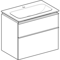 Zestaw umywalki meblowej Geberit iCon slim rim, z szafką pod umywalkę, z dwoma szufladami i zestawem odpływowo-przelewowym do umywalki: B=75cm, Umywalka: biały, Korpus i front: szary piaskowy / lakierowany, wysoki połysk, Uchwyt: szary piaskowy / malowany