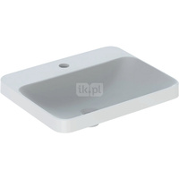 Umywalka GEBERIT Variform prostokątna, biała, 550mm, otwór na baterię na środku, wpuszczana w blat, bez odpływu przelewowego, półka od ściany