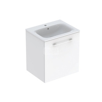 Geberit Selnova Square Zestaw szafki pod umywalkę, z jednymi drzwiami, B60cm, H65.2cm, T50.2cm, biały, z umywalką meblową, cienki rant, z przelewem, z otworem na baterię