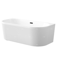 Wolnostojąca wanna przyścienna, ryflowana Glamour, 170 cm w komplecie z syfonem i korkiem/odpływem w kolorze czarnym