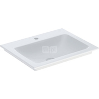 Umywalka GEBERIT ONE prostokątna, biała / KeraTect, 600mm, otwór na baterię na środku, nakładany od góry, bez odpływu przelewowego, półka od ściany