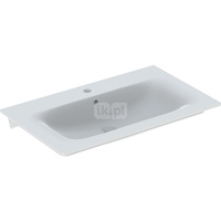 Umywalka GEBERIT Selnova Square prostokątna, biała, 800mm, otwór na baterię na środku, nakładany od góry, z odpływem przelewowym, półka od ściany