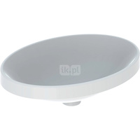 Umywalka GEBERIT Variform  owalna, biała, 550mm, bez otworu na baterię, wpuszczana w blat, bez odpływu przelewowego, bez półki