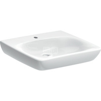 Umywalka GEBERIT Selnova Comfort kwadratowa, biała, 550mm, otwór na baterię na środku, bez odpływu przelewowego, półka od ściany