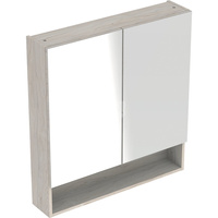 Szafka z lustrem Geberit Selnova Square, z dwoma drzwiami i dwoma szklanymi półkami: 58.8x85x17.5cm, Orzech włoski hickory jasny / Melamina, struktura drewna