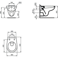 Miska WC wisząca IDEAL STANDARD Eurovit porcelana szklista biała, odpływ lejowe, poziomy odpływ