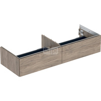Szafka pod umywalkę nablatowa Geberit ONE, z dwoma szufladami: Szerokość umywalki=135cm, Orzech włoski hickory, Melamina, struktura drewna