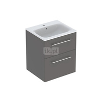 Zestaw umywalki meblowej Geberit Selnova Square, slim rim, z szafką pod umywalkę, z dwoma szufladami: B1=53.8cm, T=50.2cm, Otwór na baterię=Na środku, Przelew=Widoczny, Lava