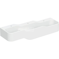 Umywalka GEBERIT Bambini 3-stanowiskowa prostokątna (rynna, bez elementów dekoracyjnych), biała, 1400mm, otwór na baterię na środku (x3), bez odpływu przelewowego, półka od ściany