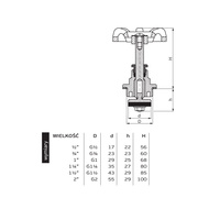 G02 G1 1/4 PN10 Głowica do zaworu zaporowego DN32 żeliwnego PN-M-75002