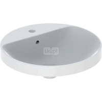 Umywalka GEBERIT Variform okrągła, biała / KeraTect, 480mm, otwór na baterię na środku, wpuszczana w blat, z odpływem przelewowym, półka od ściany