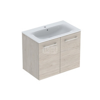 Zestaw umywalki meblowej Geberit Selnova Square, slim rim, z szafką pod umywalkę, z dwoma drzwiami: B1=78.8cm, T=50.2cm, Otwór na baterię=Na środku, Przelew=Widoczny, Orzech włoski hickory jasny
