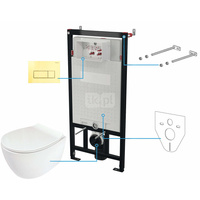 Miska wisząca silia biała + deska + stelaż + przycisk gold